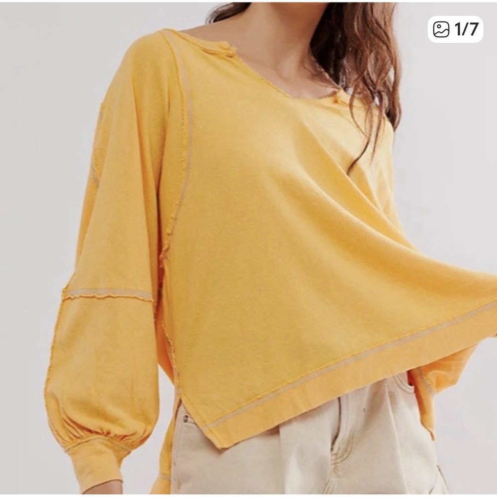 Free People Wish I Knew Tee‎ in Retired Rare Marigold Yellow Size Small NWOT